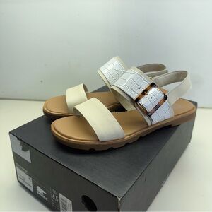 NIB Sorel Ella III Slingback Sandal Chalk White Leather Strappy Comfort 6.5